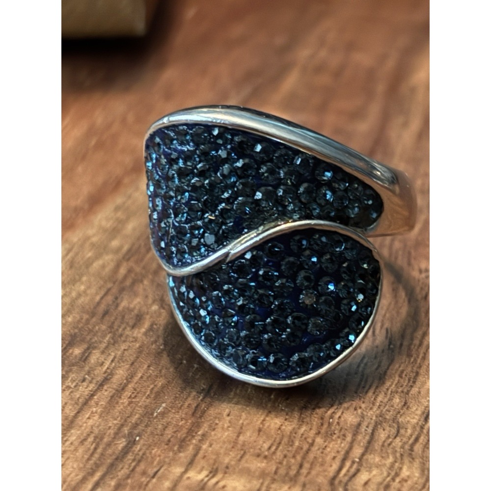ATI Sterling Silver Pave BlUE Stone Wave Ring 13.8 Grams Size 7